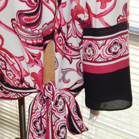 NWT $179 JOSEPH RIBKOFF Pink Black White Blouse XS 4 - Picture 4 of 5